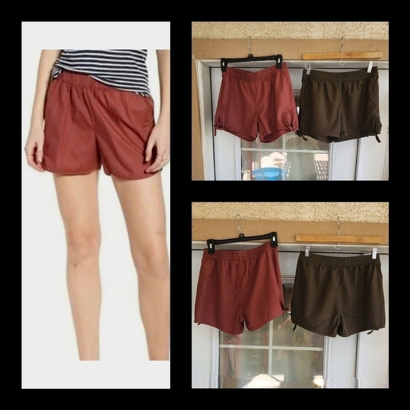 🤩2 Madewell Side Tie Pull On Shorts Autumn Berry Cotton Blend And a‎ army green - Picture 1 of 1